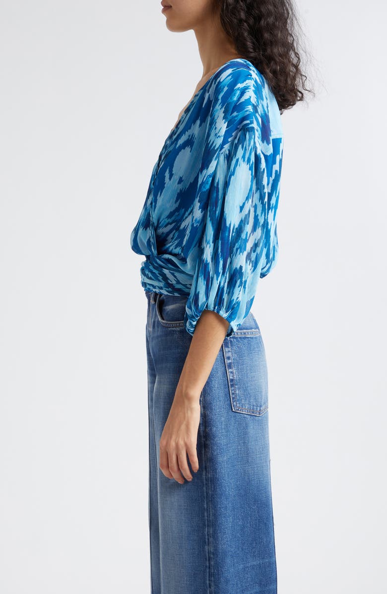 Ramy Brook Blaire Print Wrap Top, Alternate, color, Laguna Blue Taza Ikat Print