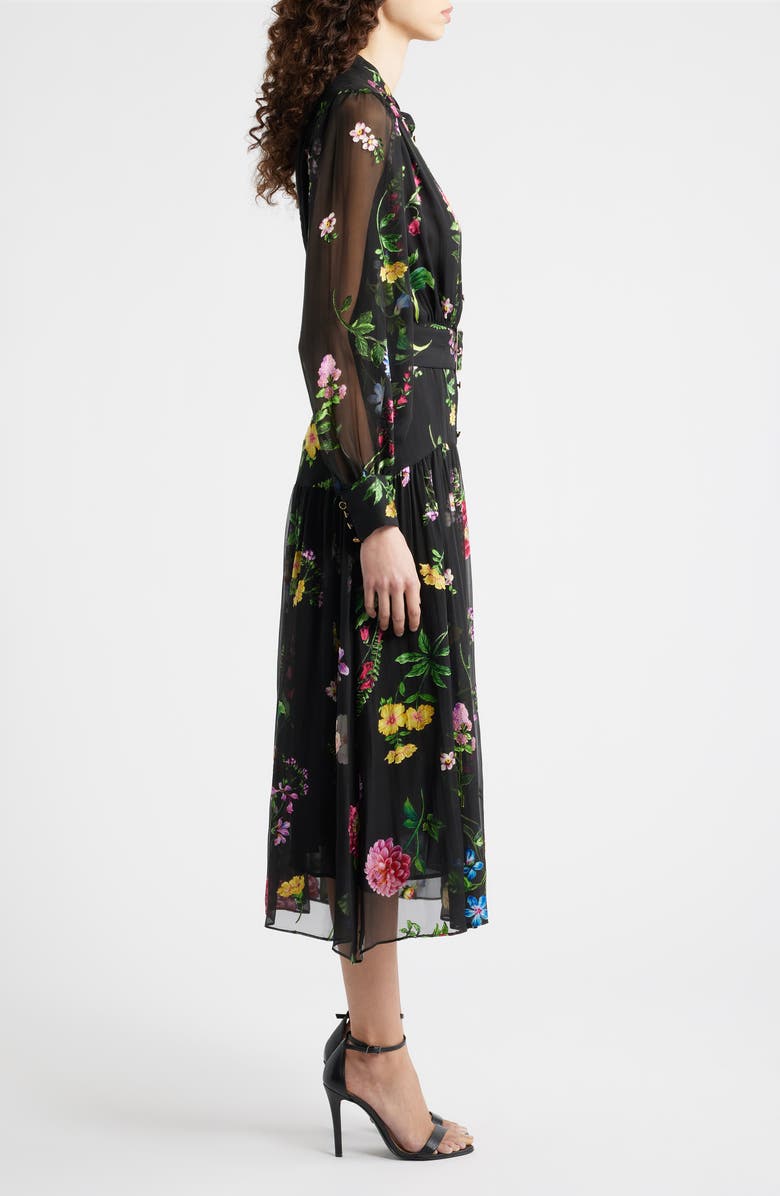 Elie Tahari The Janice Floral Print Long Sleeve Dress, Alternate, color, Noir Denim Garden