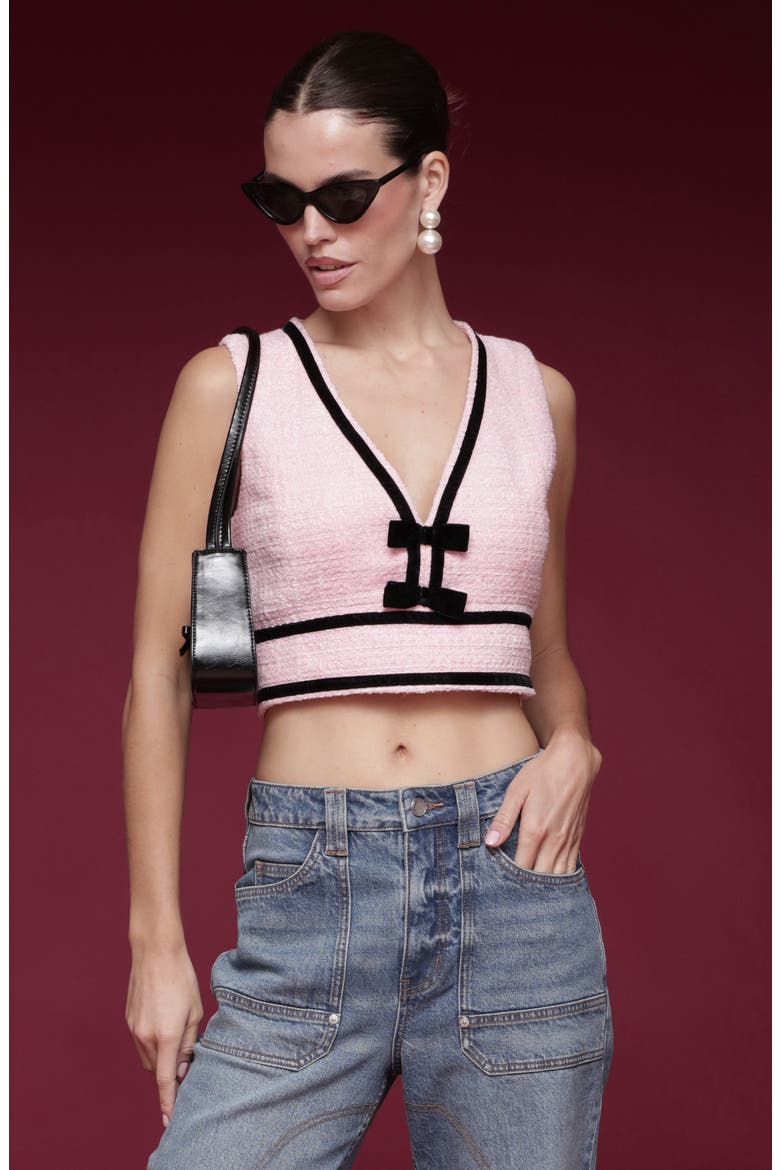 Bow Trim Sleeveless Crop Top, Alternate, color, CANDY PINK