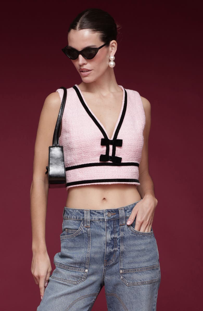 Avec Les Filles Bow Trim Sleeveless Crop Top, Alternate, color, Candy Pink