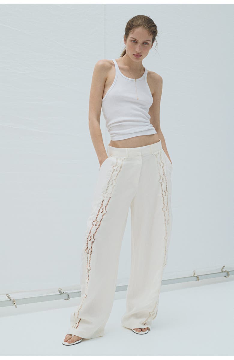 H&M Linen-blend Barrel Trousers, Alternate, color, Ivory