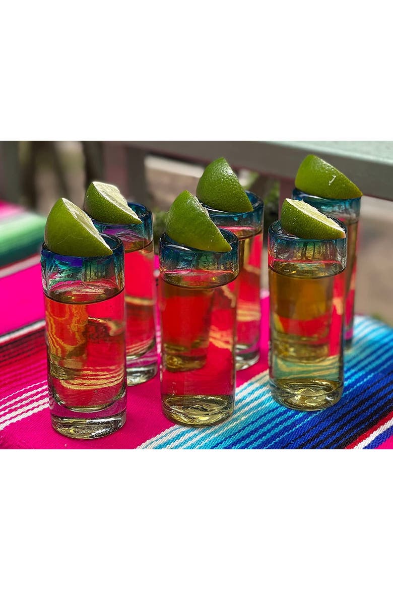 Tequila Shot Glasses - Set of 6, Alternate, color, Aqua Rim