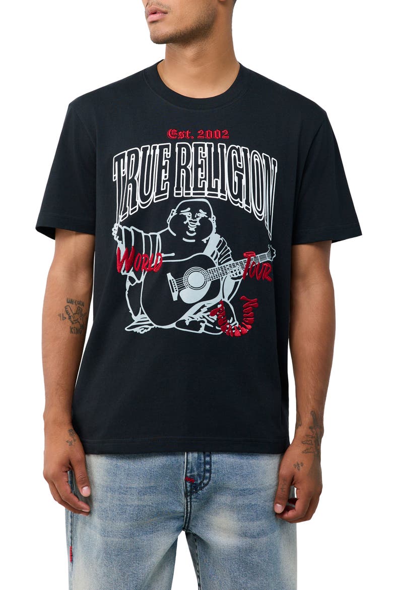 Groovy Buddha Embroidered Cotton Graphic T-Shirt, Main, color, JET BLACK