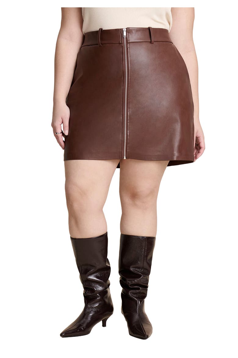 Faux Leather Mini Skirt, Alternate, color, CHOCOLATE FONDANT