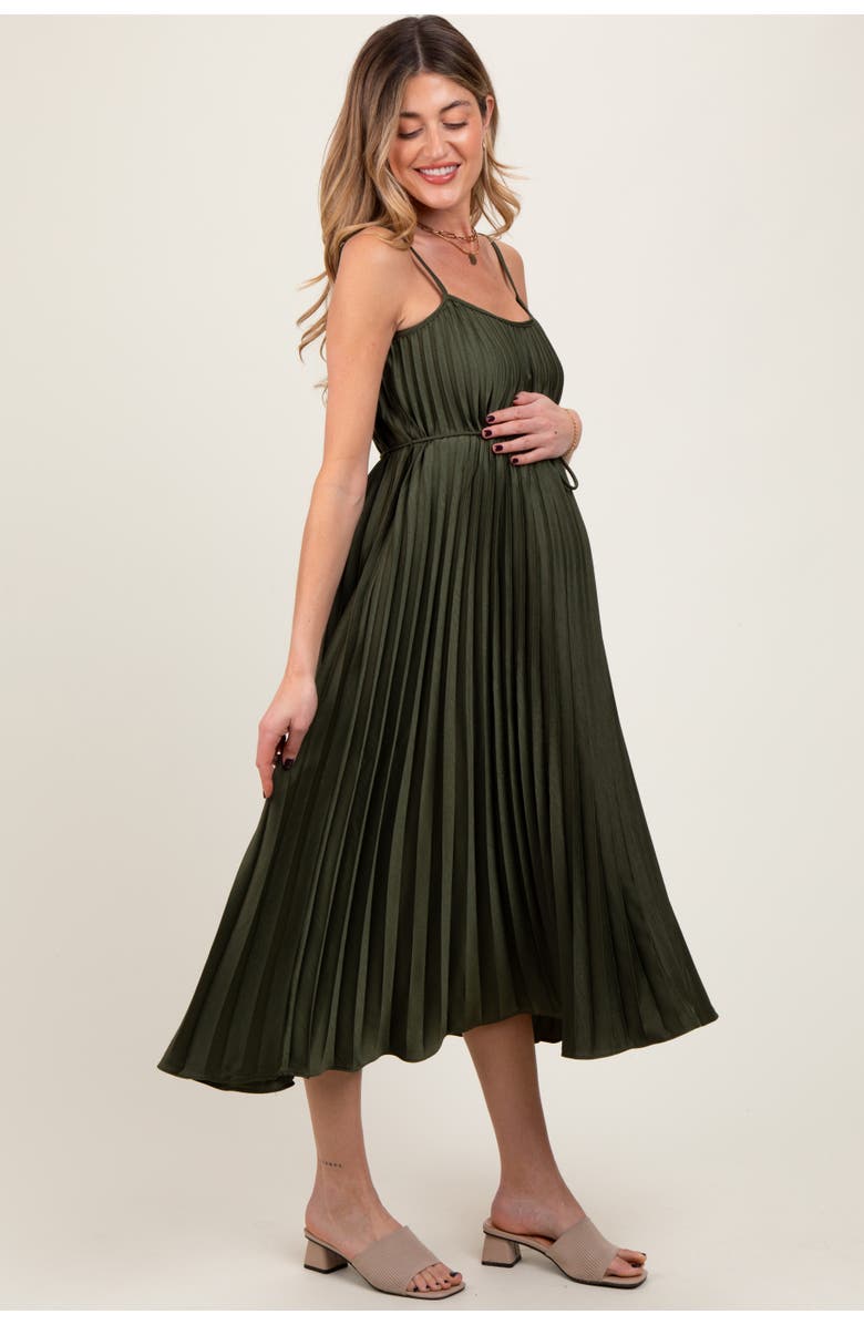 PinkBlush Pleated Sash Tie Midi Dress, Alternate, color, Olive Green
