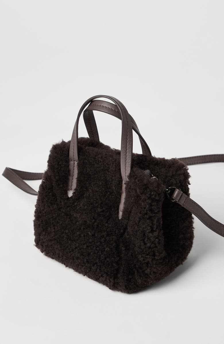 Brunello Cucinelli Shearling BC Duo mini bag, Alternate, color, Rust Brown