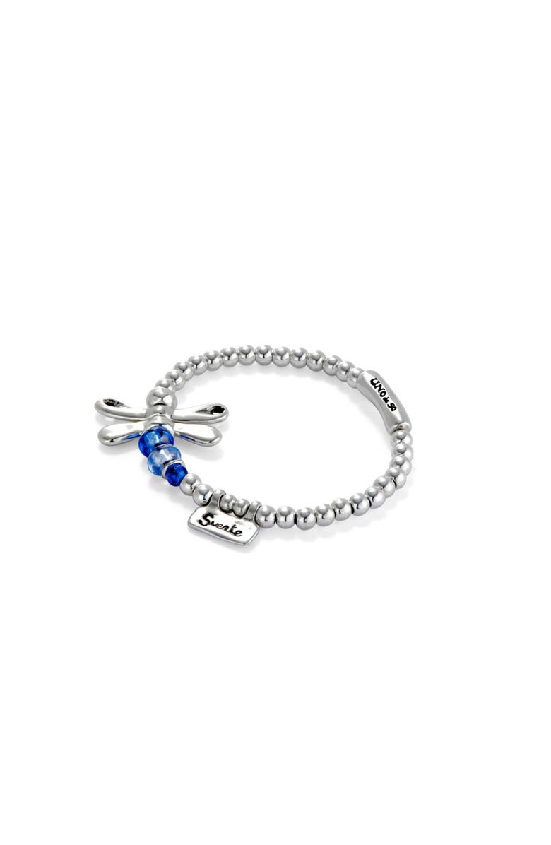 UNODE50 Elastic bracelet with sterling silver plated dragonfly with blue crystals, Alternate, color, Silver