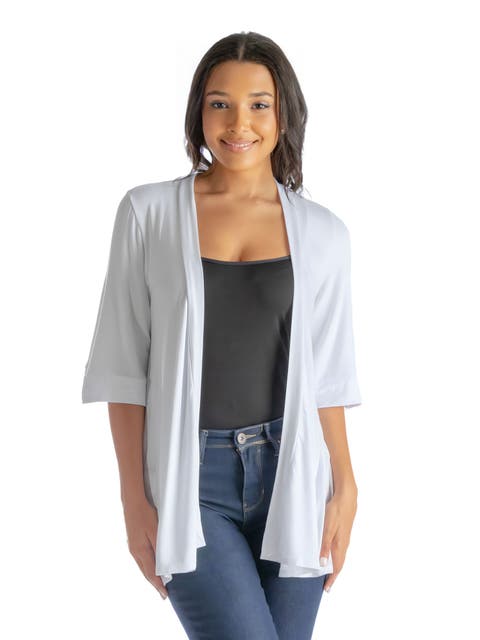 Open Front Elbow Length Sleeve Cardigan