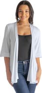 24seven Comfort Apparel Open Front Elbow Length Sleeve Cardigan