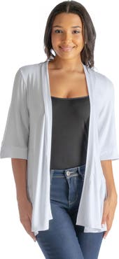 24seven Comfort Apparel Open Front Elbow Length Sleeve Cardigan