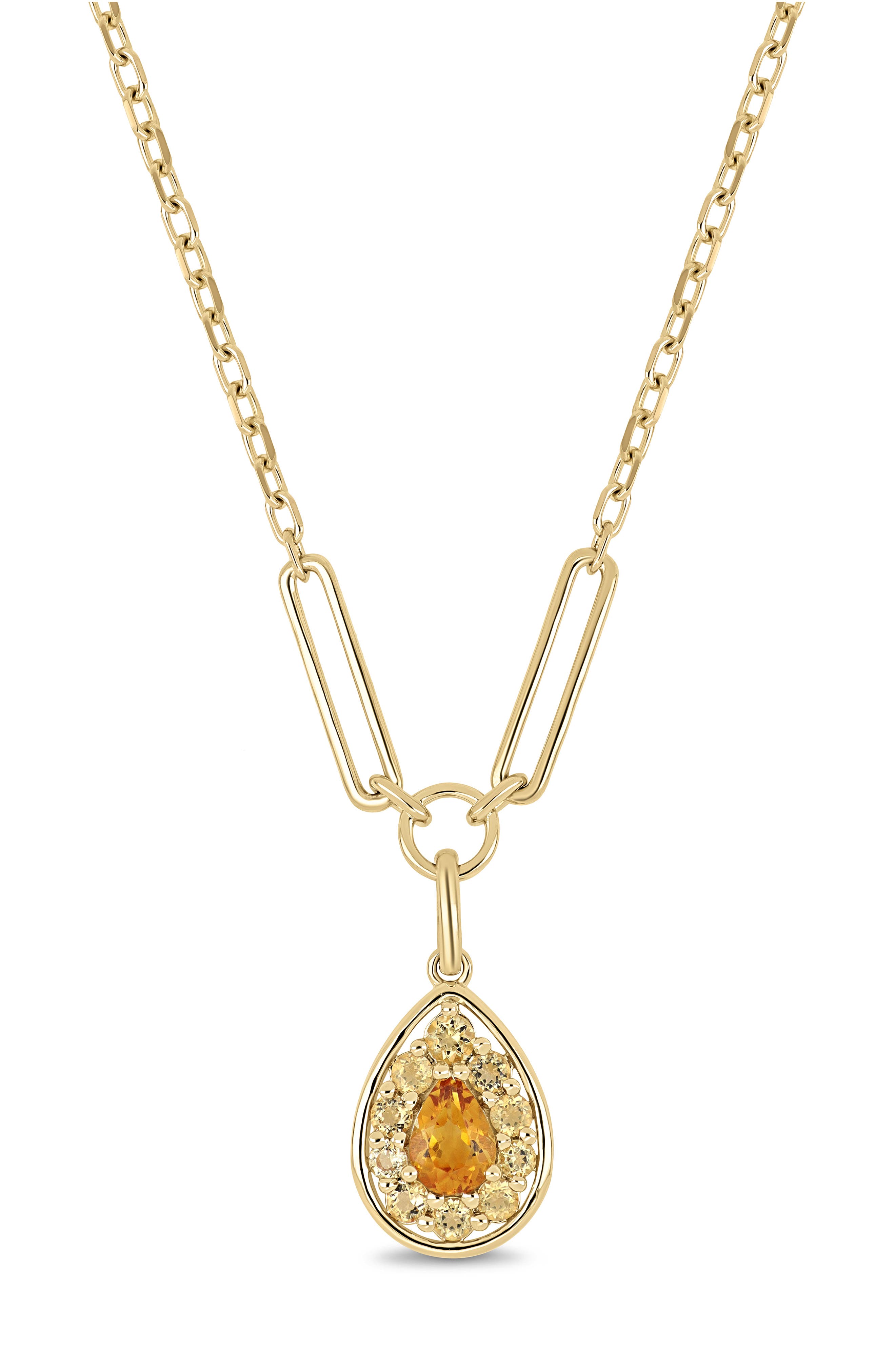 14k Gold Citrine Pendant Necklace