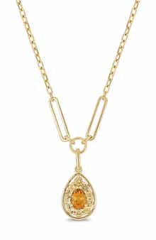 14k Gold Citrine Pendant Necklace