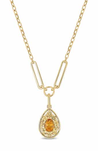 14k Gold Citrine Pendant Necklace