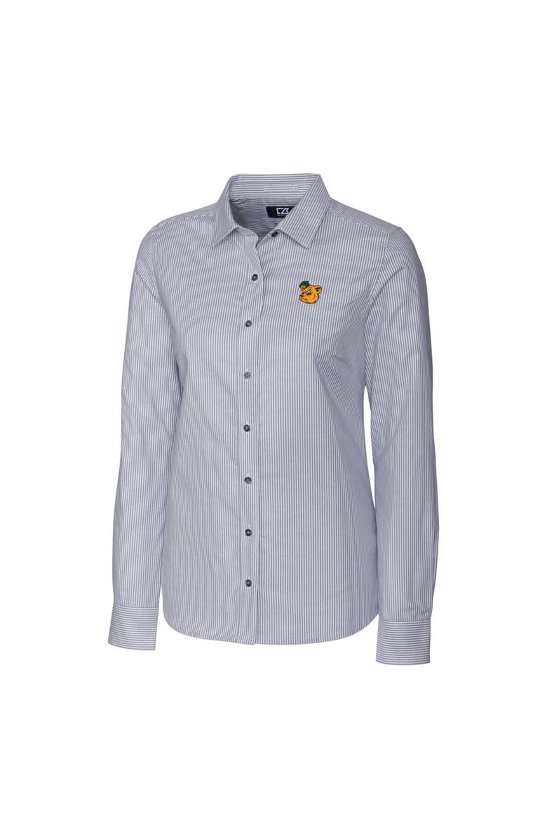 Cutter & Buck Women's Cutter & Buck Charcoal Baylor Bears Oxford Stripe Stretch Long Sleeve Button-Up Shirt, Alternate, color, 