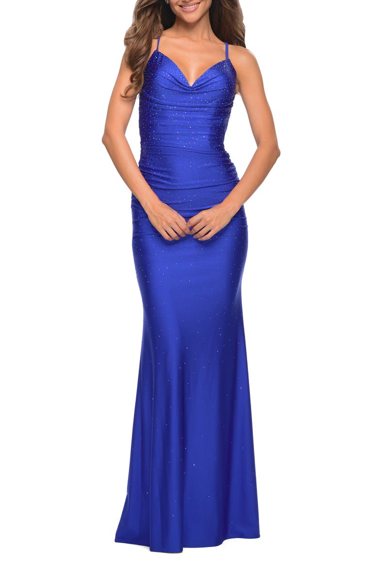 Embellished Strappy Back Trumpet Gown, Alternate, color, ROYAL BLUE