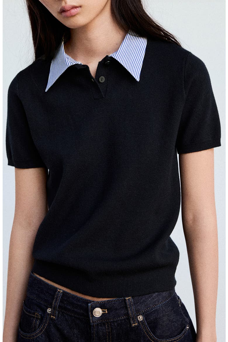 Stripe Collar Polo Sweater, Main, color, DARK NAVY