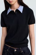 MANGO Stripe Collar Polo Sweater