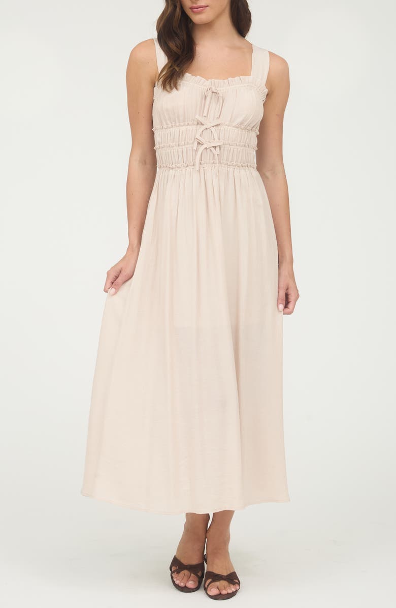 Blu Pepper Bow Embellished Fit & Flare Midi Dress, Main, color, Light Taupe