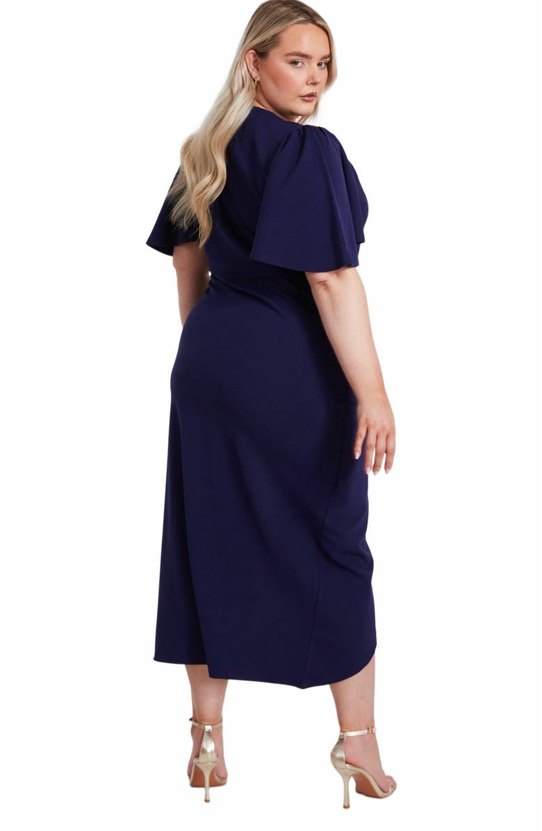 QUIZ Plus Size Scuba Crepe Short Sleeve Wrap Midi Dress, Alternate, color, 