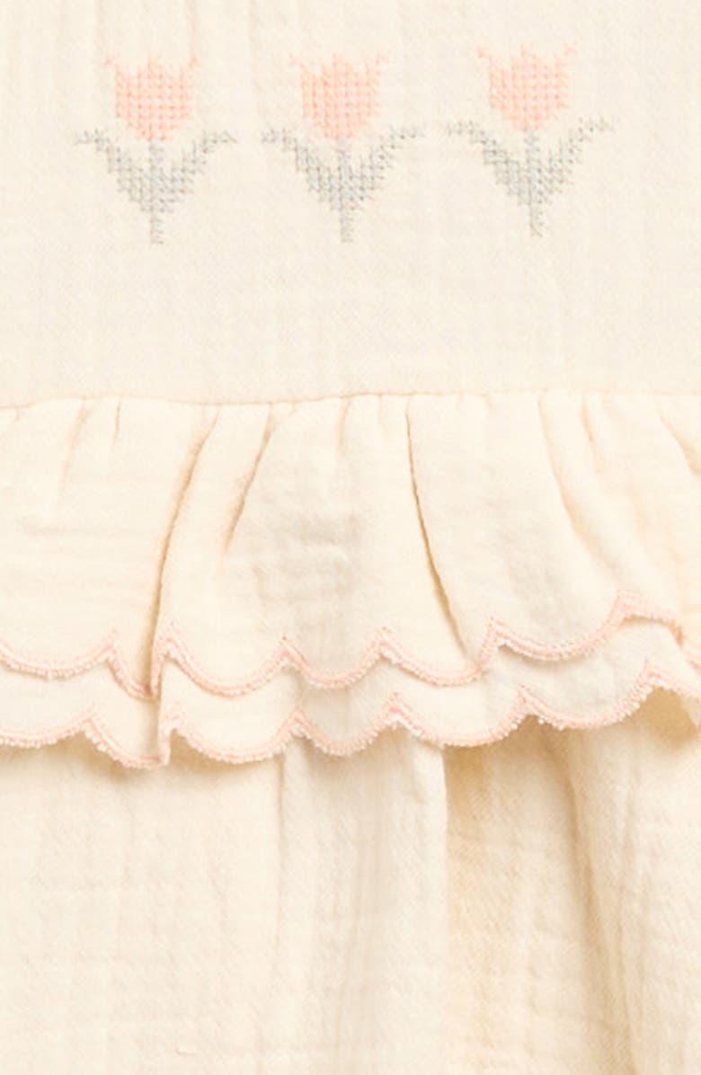 QUINCY MAE Lulu Scalloped Trim Ruffle Organic Cotton Dress with Bloomers, Alternate, color, Natural