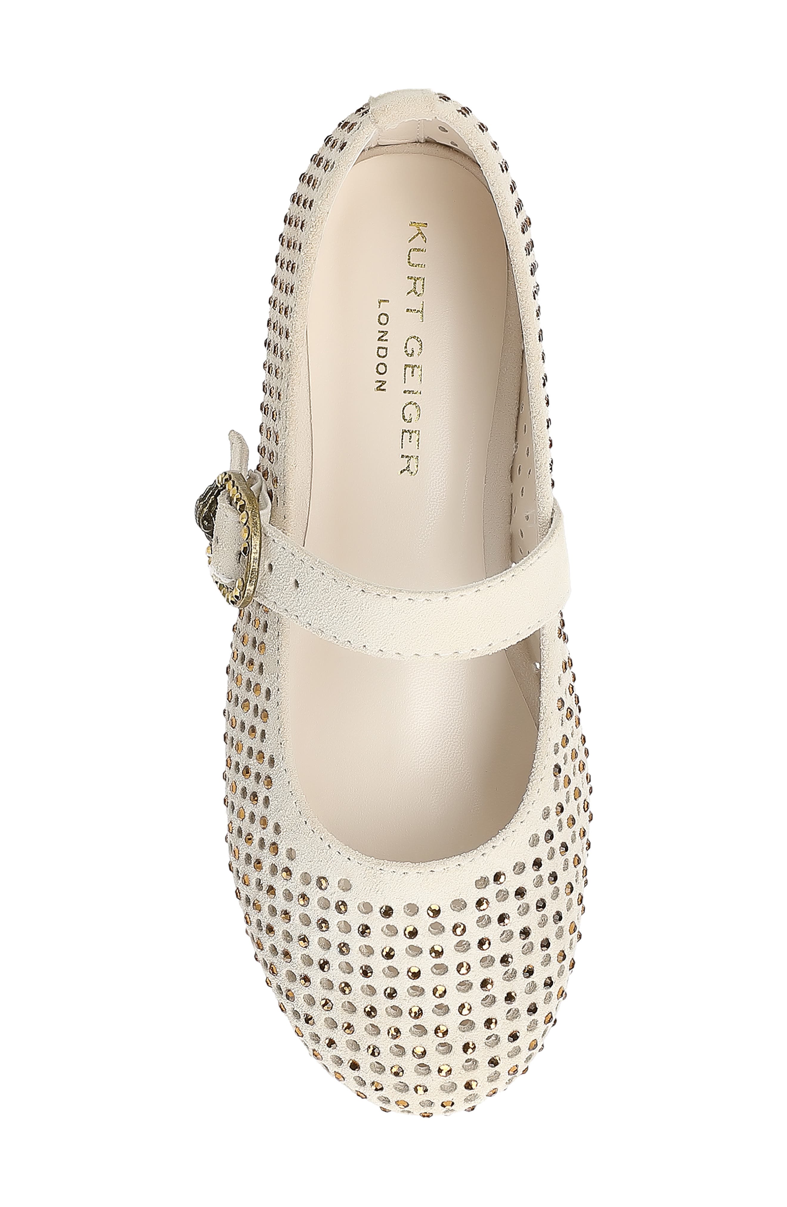 Kurt Geiger London Kids' Mini Mayfair Crystal Embellished Mary Jane Ballet Flat, Alternate, color, Bone