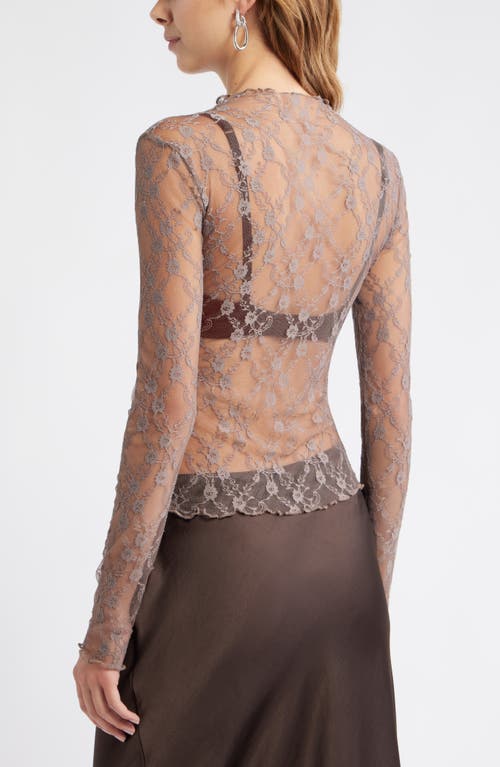 Open Edit Floral Stretch Lace Top In Brown
