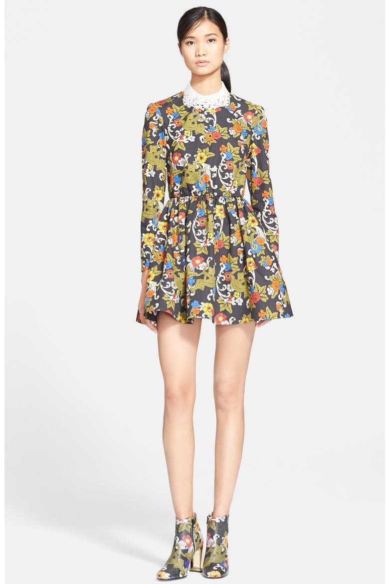 'Eris' Print Cotton Poplin Fit & Flare Minidress, Main, color, BLACK/ GREEN