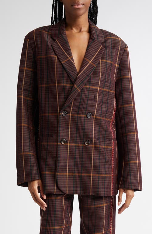 Diotima Hodges Plaid Double Breasted Blazer in Maroon 