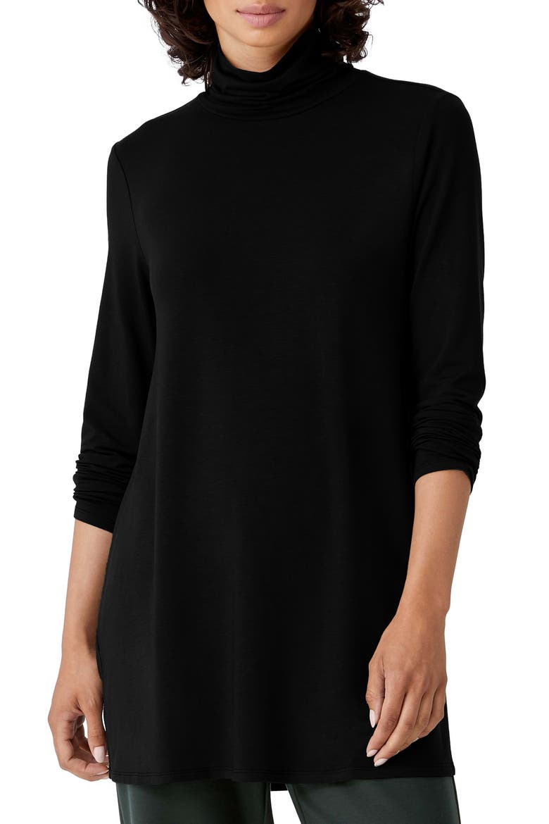 Scrunch Neck Jersey Tunic, Main, color, BLACK