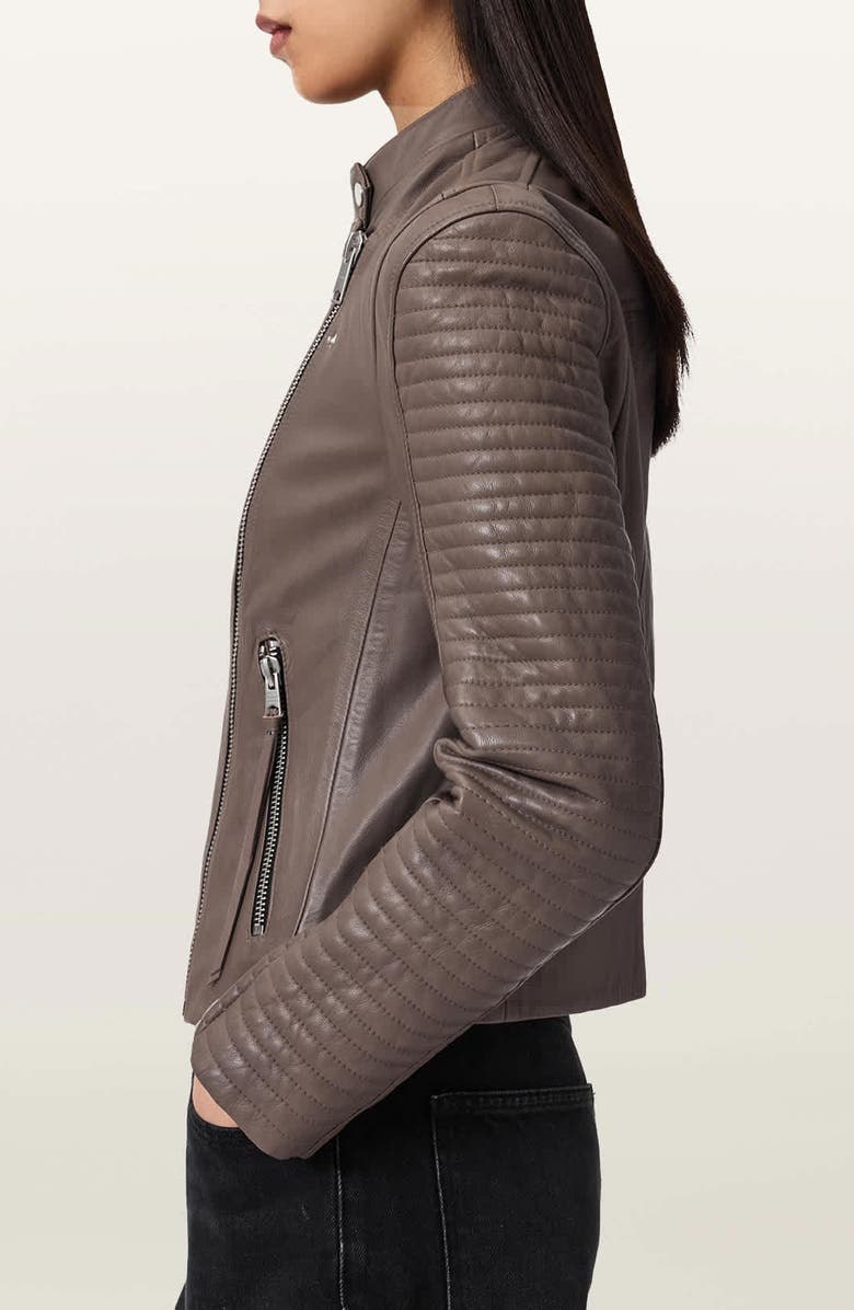 AllSaints Raul Leather Biker Jacket, Alternate, color, Mocha Brown