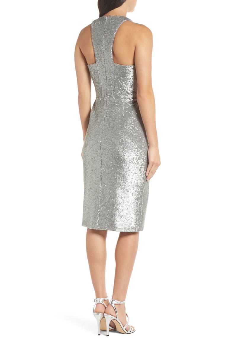 Plunge Neck Sequin Dress, Alternate, color, MATTE SILVER