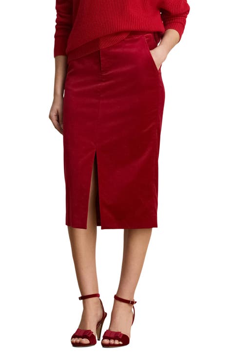 Stretch Velvet Pencil Skirt