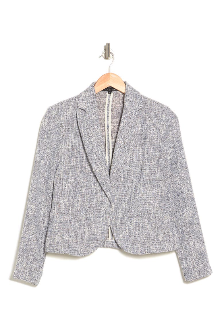 Classic One-Button Tweed Blazer, Alternate, color, BLUE