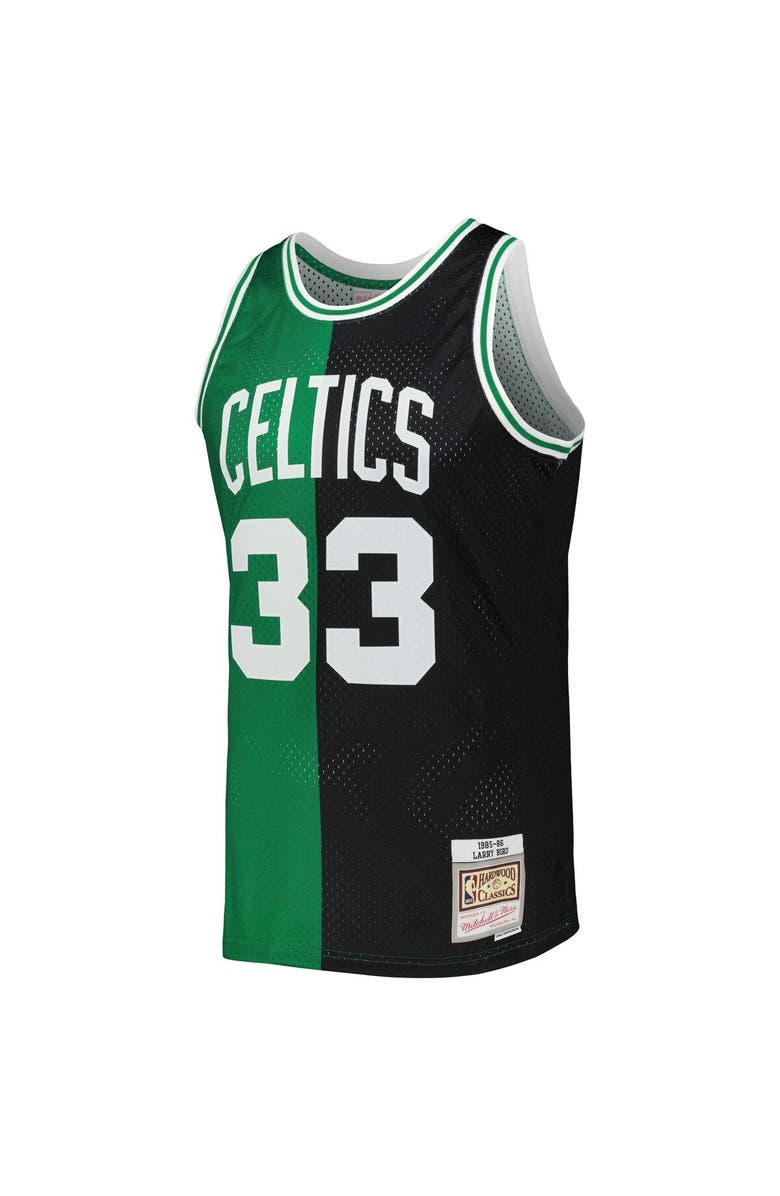 Mitchell & Ness Men's Mitchell & Ness Larry Bird Black/Kelly Green Boston Celtics Hardwood Classics 1985/86 Split Swingman Jersey, Alternate, color,