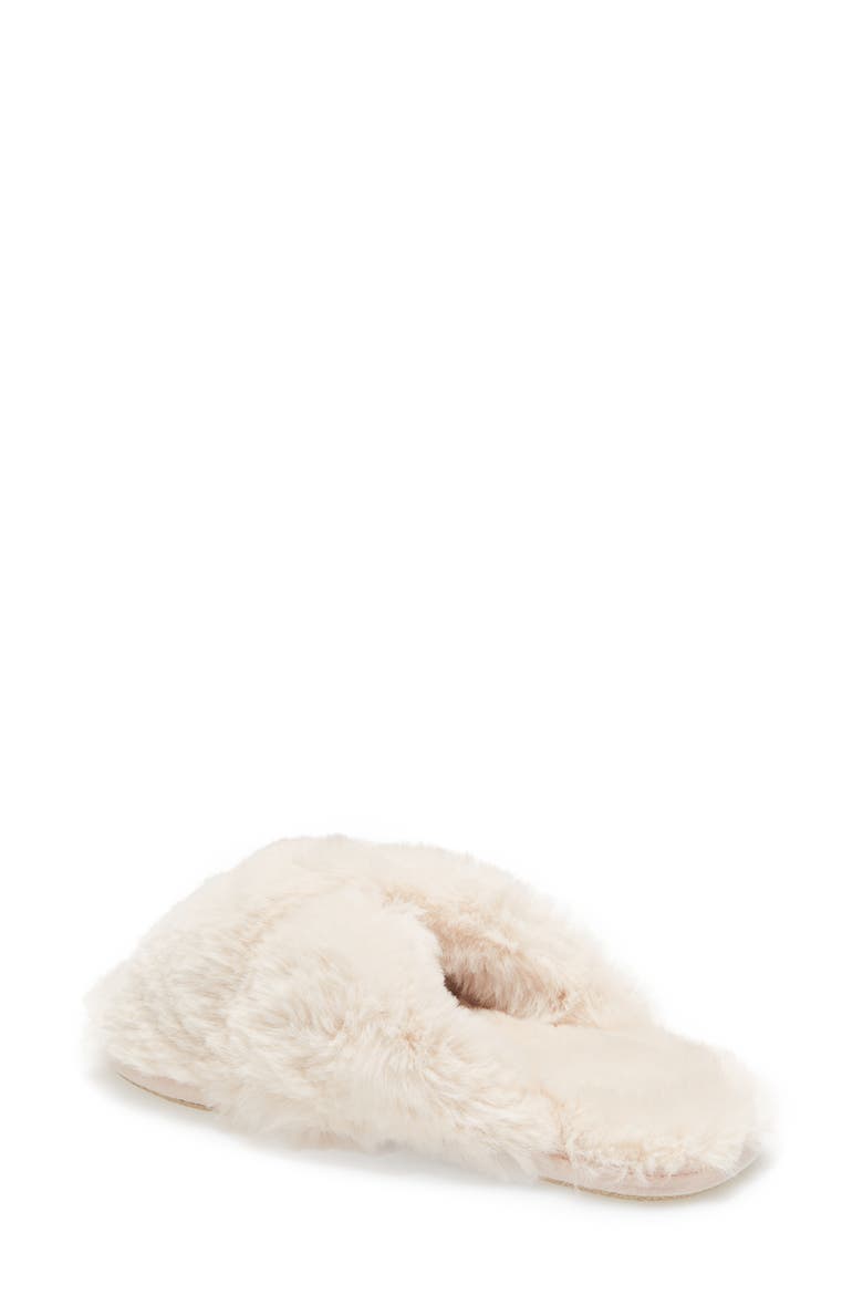 Sheepy Crossover Faux Fur Slide Slipper, Alternate, color, NATURAL