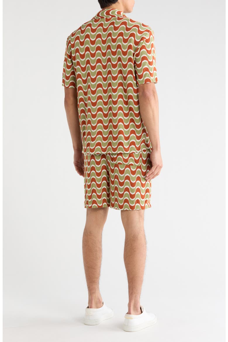 Relaxed Fit Wave Print Camp Shirt & Shorts Set, Alternate, color, RUST