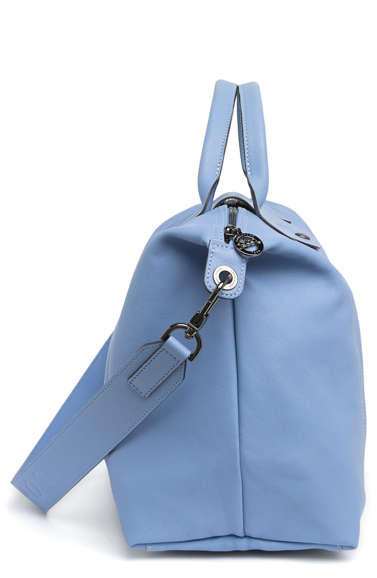 Small 'Le Pliage Cuir' Leather Top Handle Tote, Alternate, color, BLUE