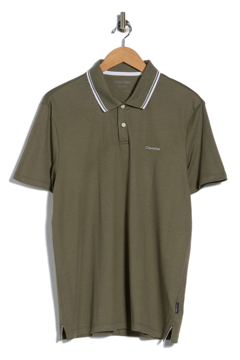 Tipped Cotton Knit Polo, Alternate, color, DUSTY OLIVE