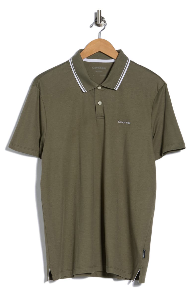 Calvin Klein Tipped Cotton Knit Polo, Alternate, color, Dusty Olive
