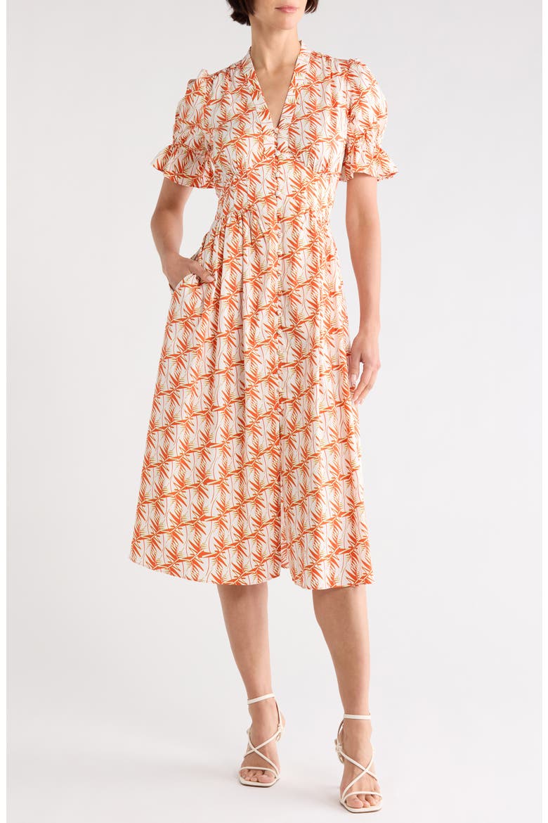 Erica Stretch Cotton Dress, Main, color, PALM GEO ORANGE