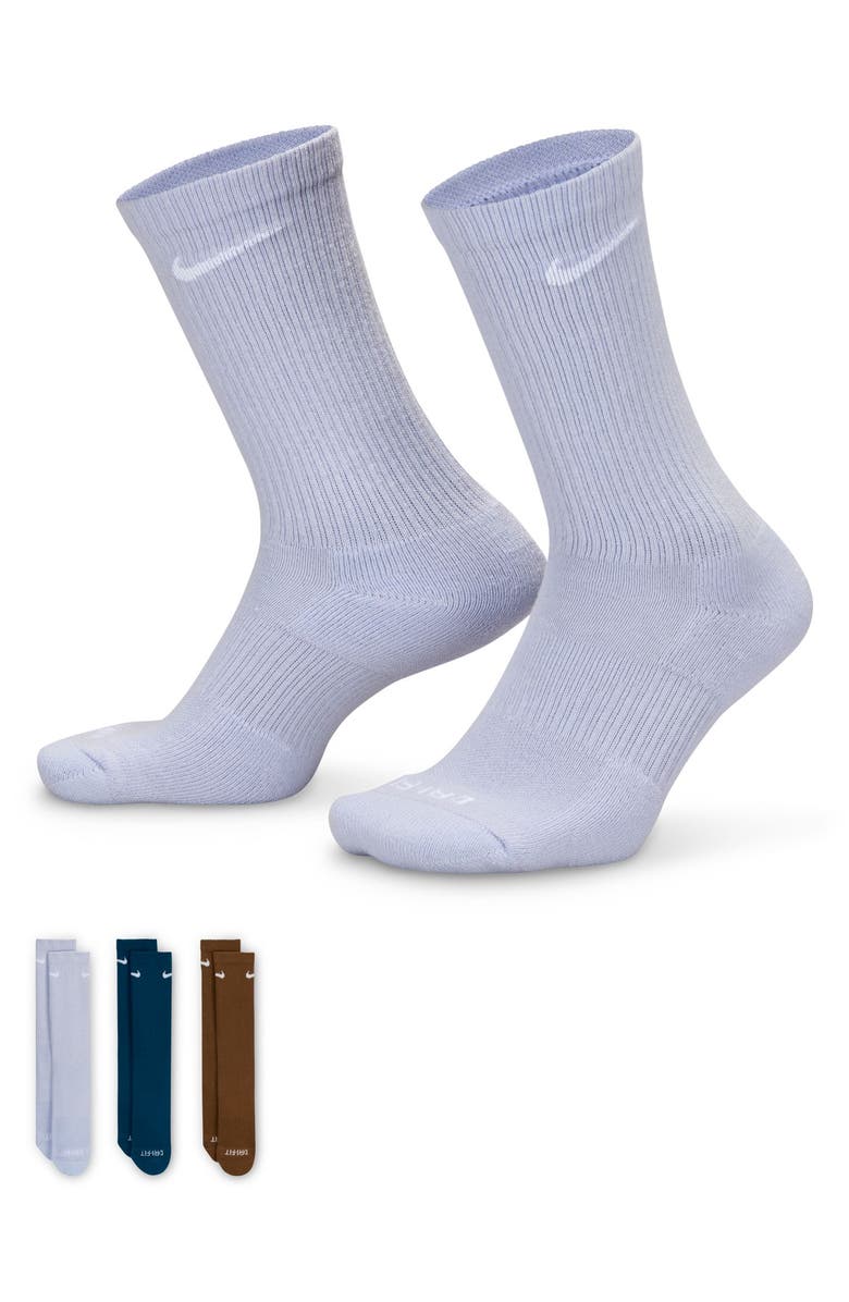 Nike Assorted 3-Pack Everyday Plus Cushion Crew Training Socks, Alternate, color, Blue/ Brown Multi