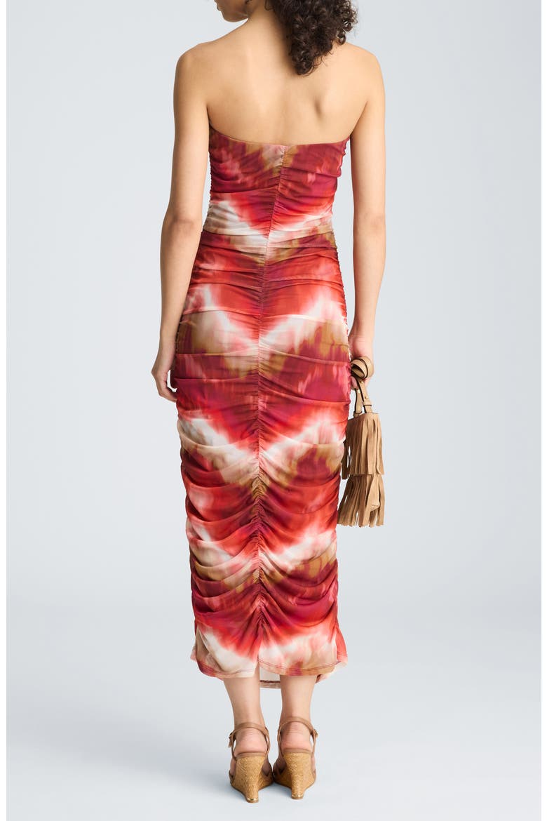 Strapless Ruched Midi Dress, Alternate, color, PUNCH MULTI