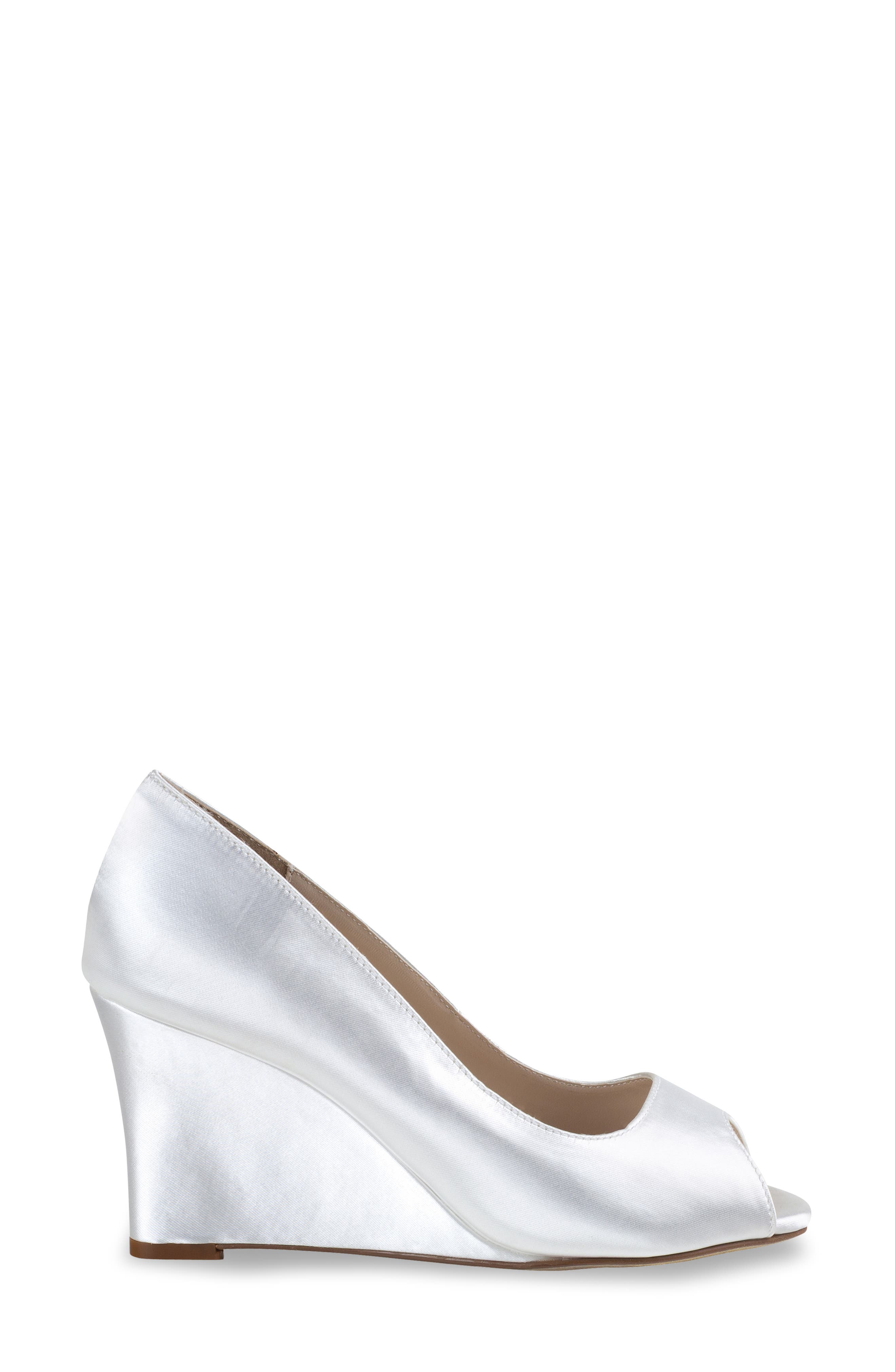 Touch Ups Nicole Peep Toe Wedge Pump, Alternate, color, White Satin