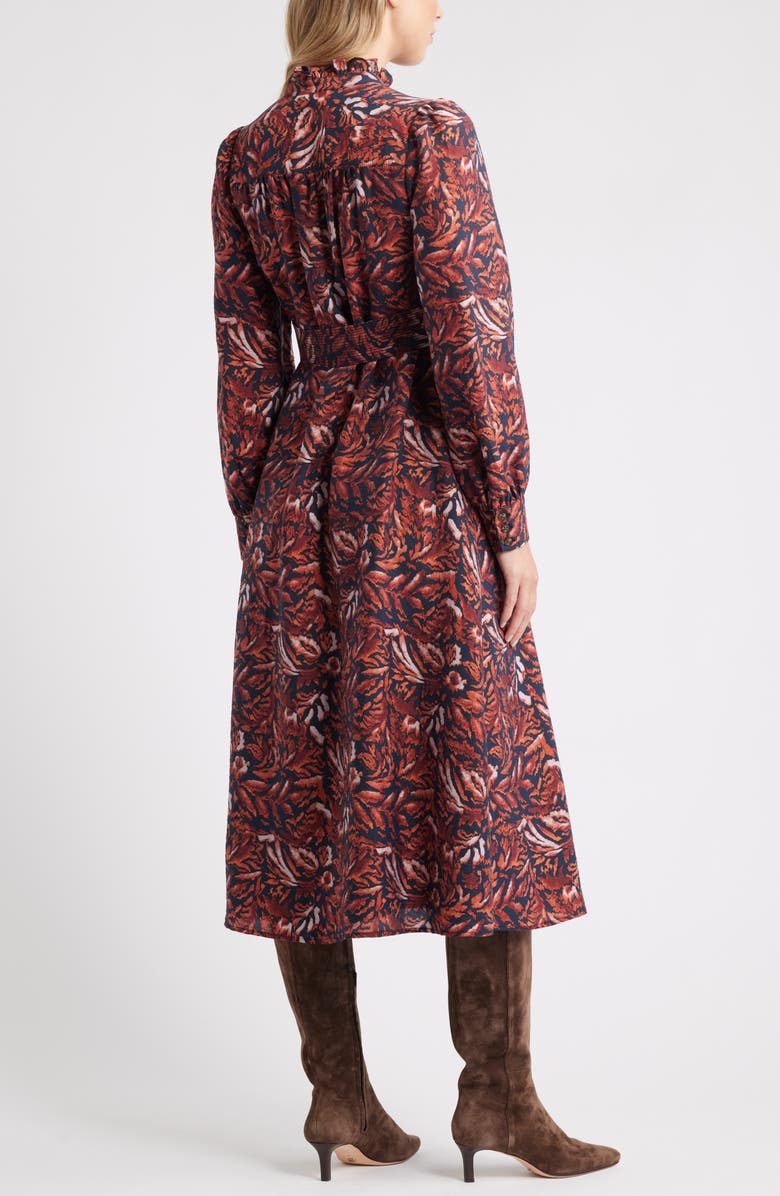Caslon<sup>®</sup> Ruffle Belted Long Sleeve Maxi Dress, Alternate, color, Navy- Rust Ikat Blossom