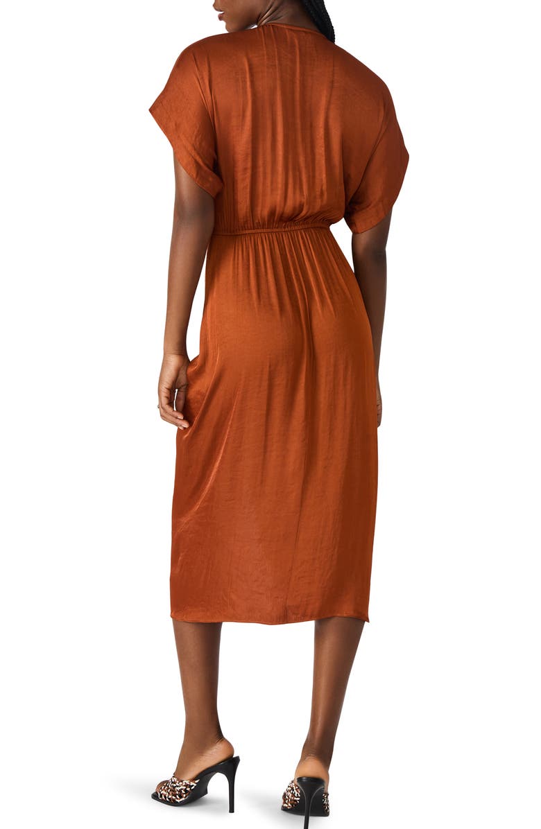 Steve Madden Aimee Ruched Front Midi Dress, Alternate, color, Gingerbread