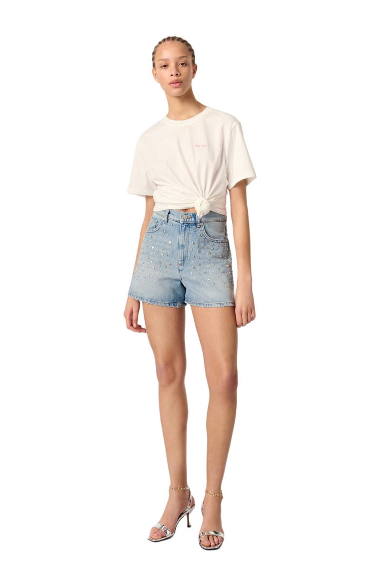 maje Studded denim shorts, Main, color, 