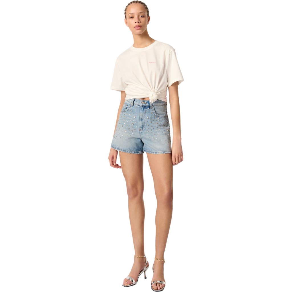 Maje Studded Denim Shorts In Blue