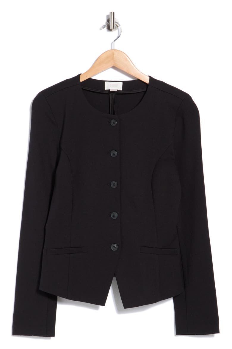 Collarless Cutaway Ponte Jacket, Alternate, color, BLACK