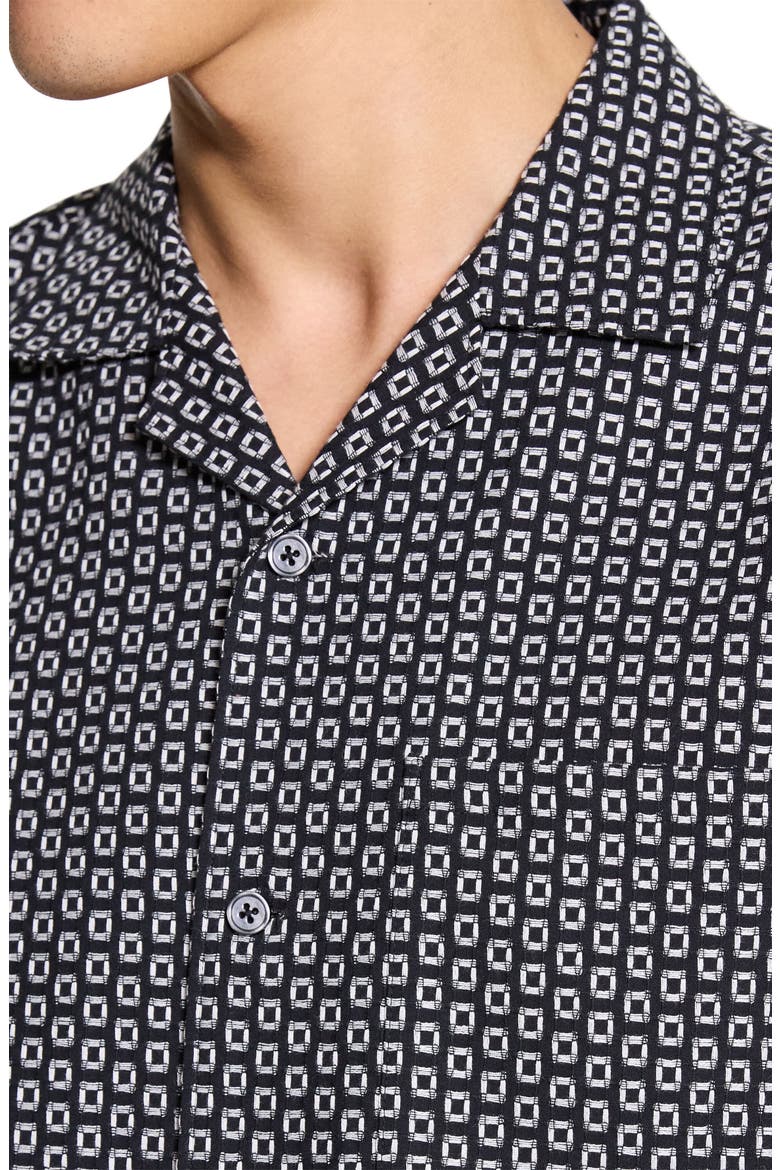 Noll Gemometric Cotton Camp Shirt, Alternate, color, BLACK/ WHITE