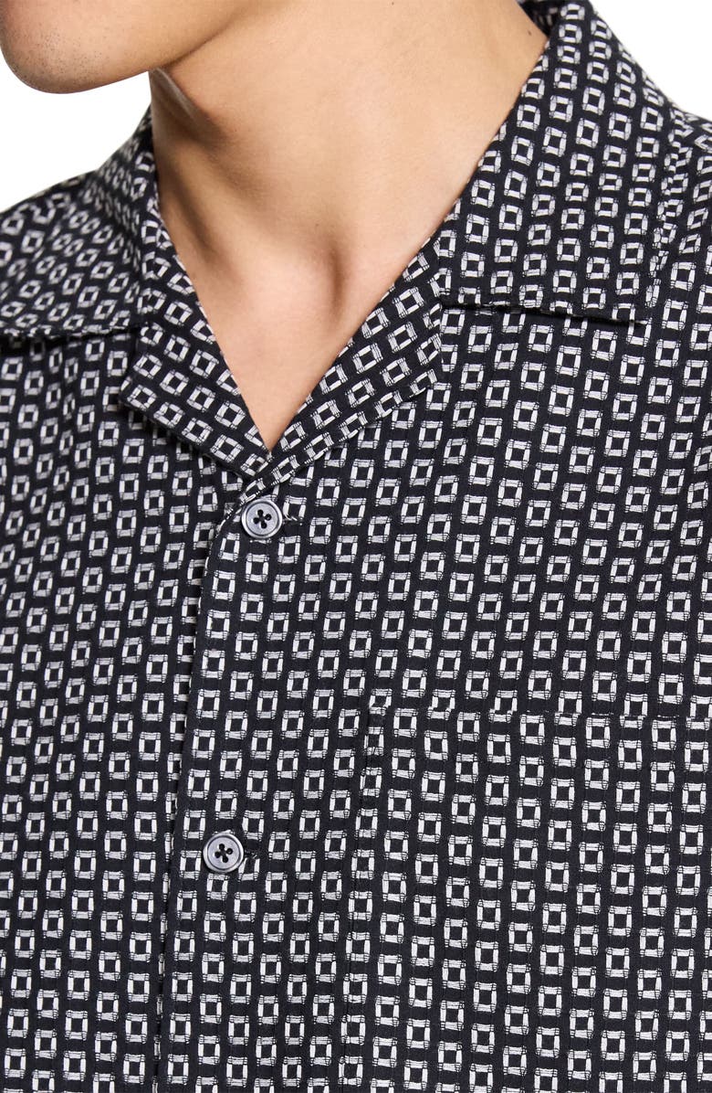 Theory Noll Gemometric Cotton Camp Shirt, Alternate, color, Black/ White